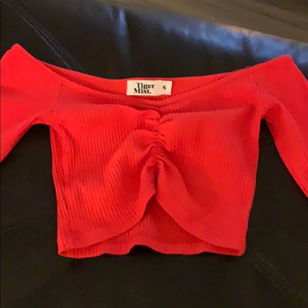 Red Cinched Long Sleeve Crop